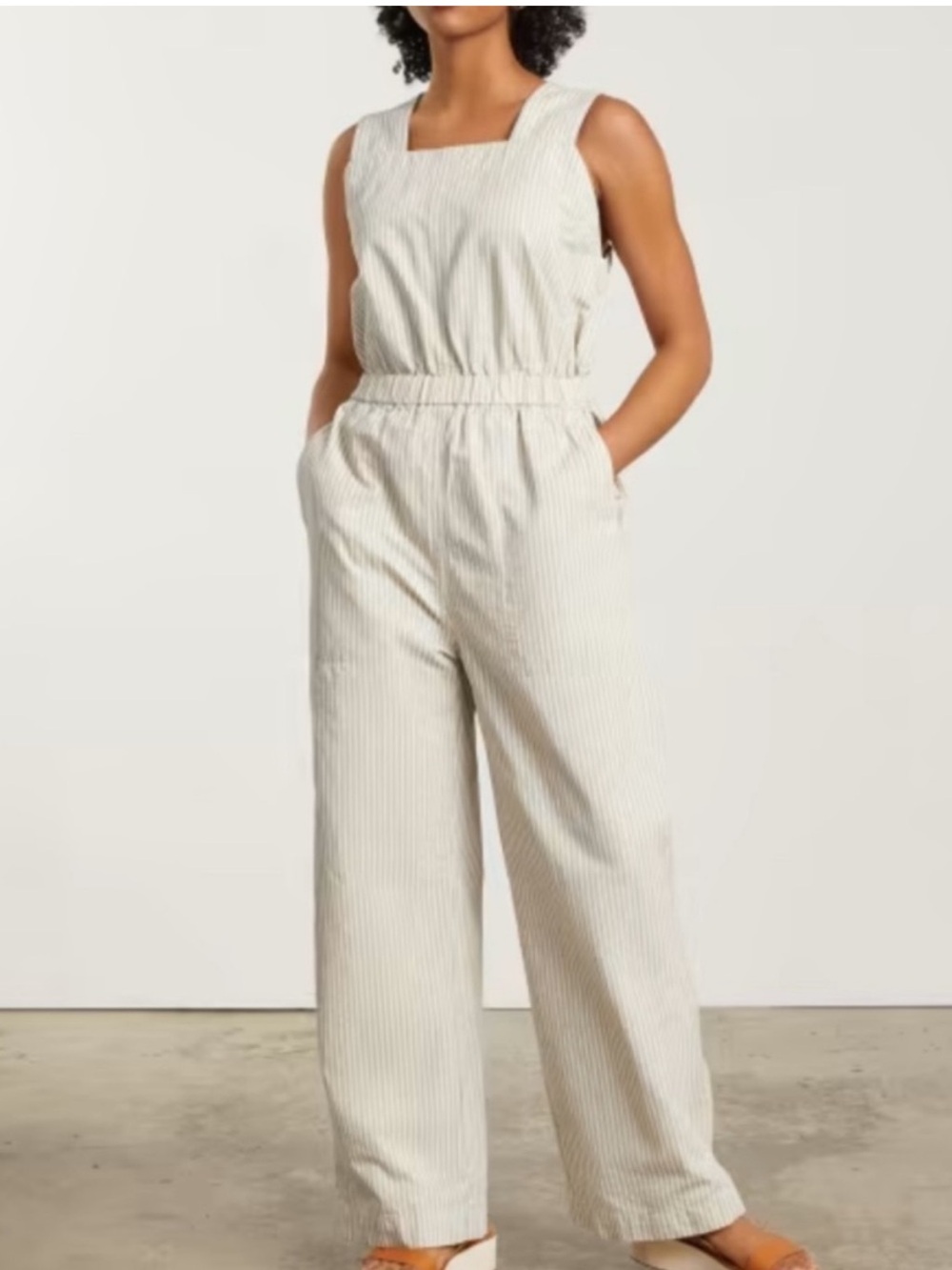 Everlane Cream Striped Wide-Leg Apron Jumpsuit Size 4 Organic Cotton